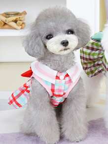 1入組格紋印花寵物連衣裙 - 紅色 - 查看 5