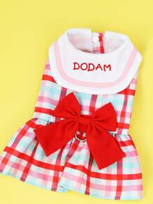 1入組格紋印花寵物連衣裙 - 紅色 - 查看 6