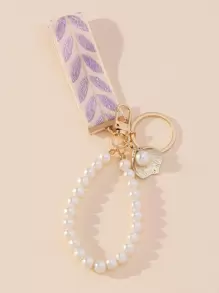 1 pieza Llavero de moda con decoración de cinta y perlas falsas, regalo, recuerdo, accesorio para coche, dije para bolso, perla linda gótica y estilo Y2K