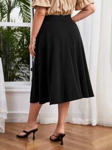 SHEIN Privé Plus High Waist Flare Hem Solid Skirt - Black - View 2