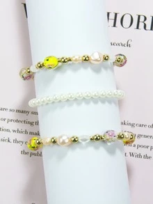 3pcs/set Faux Pearl Decor Beaded Bracelet - Multicolor - View 3