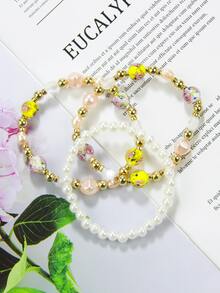 3pcs/set Faux Pearl Decor Beaded Bracelet - Multicolor - View 5