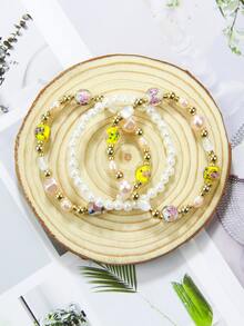 3pcs/set Faux Pearl Decor Beaded Bracelet - Multicolor - View 6