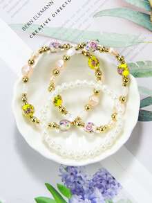 3pcs/set Faux Pearl Decor Beaded Bracelet - Multicolor - View 7
