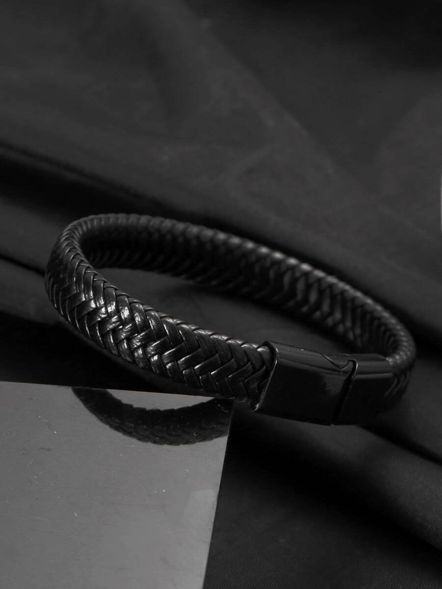 Men Braided Detail Bracelet Punk Hip Pop Style, For Jewelry Gift And Party - Black - View 1