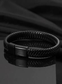 Men Braided Detail Bracelet Punk Hip Pop Style, For Jewelry Gift And Party - Black - View 2