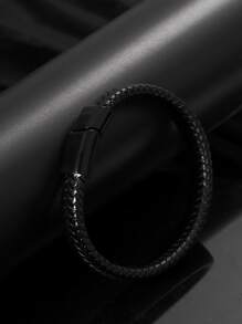 Men Braided Detail Bracelet Punk Hip Pop Style, For Jewelry Gift And Party - Black - View 3