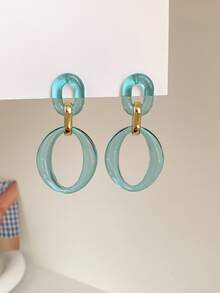 1pair Geometric Drop Earrings - Blue - View 1