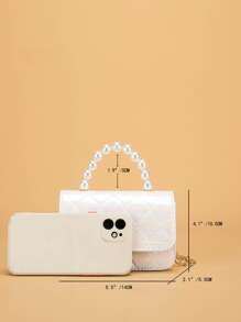 兒童公主風珍珠手拿包,時尚手袋,可愛的方形造型 - 白色 - 查看 3