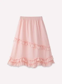 Chicas Falda unicolor bajo con fruncido - Rosa Pálido - Ver 1