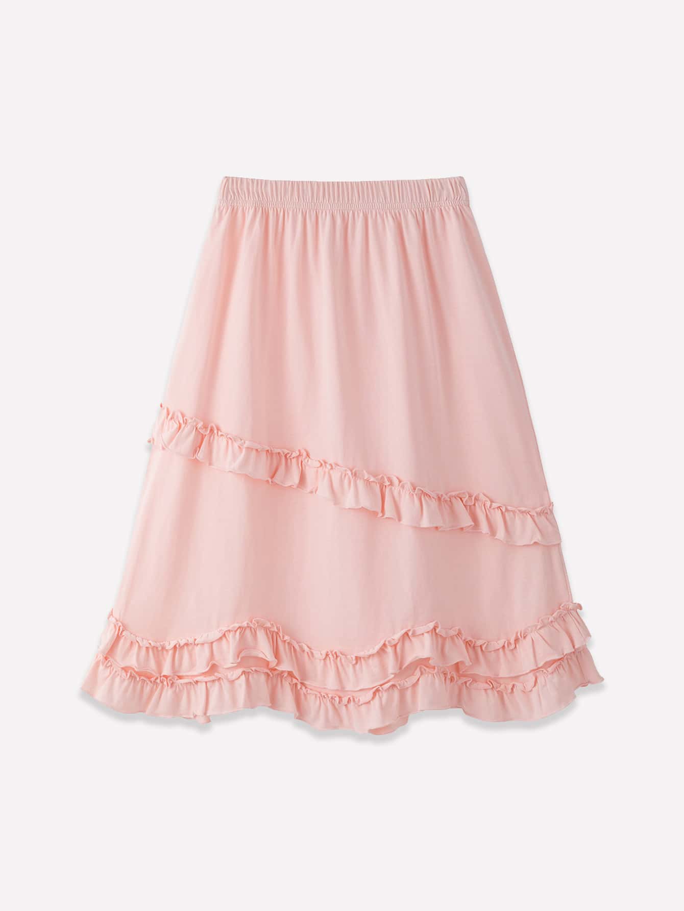 Chicas Falda unicolor bajo con fruncido - Rosa Pálido - Ver 1