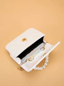 兒童公主風珍珠手拿包,時尚手袋,可愛的方形造型 - 白色 - 查看 4