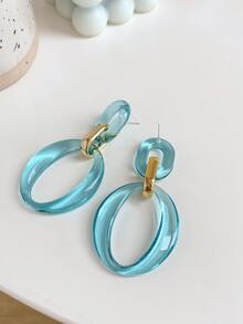 1pair Geometric Drop Earrings - Blue - View 2