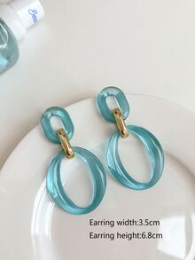 1pair Geometric Drop Earrings - Blue - View 3