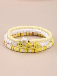3pcs/set Cartoon Floral Decor Beaded Bracelet - Multicolor - View 1