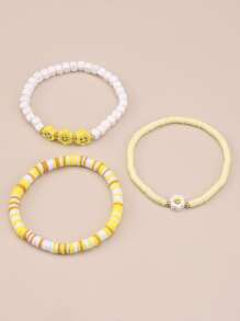3pcs/set Cartoon Floral Decor Beaded Bracelet - Multicolor - View 2