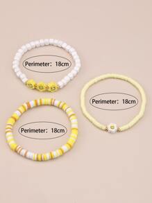3pcs/set Cartoon Floral Decor Beaded Bracelet - Multicolor - View 3