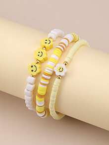 3pcs/set Cartoon Floral Decor Beaded Bracelet - Multicolor - View 4