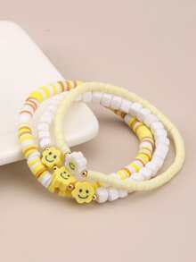 3pcs/set Cartoon Floral Decor Beaded Bracelet - Multicolor - View 5