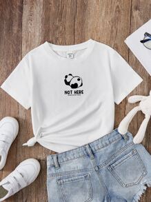 SHEIN 青少年女孩熊貓和標語圖案T恤