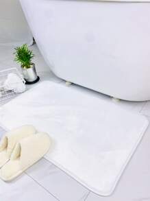 1pc White Bath Rug, Minimalist Polyester Absorbent Water Toilet Mat For Bathroom - White - View 3