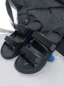 Men Double Band Slides, Polyfoam Slides Black