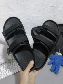 Men Double Band Slides, Polyfoam Slides Black