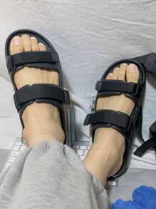 Men Double Band Slides, Polyfoam Slides Black