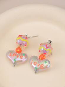 Pendientes largos con corazón - Multicolor - Ver 1