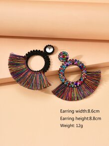 Rhinestone Decor Tassel Drop Earrings