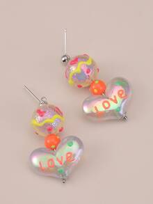 Pendientes largos con corazón - Multicolor - Ver 2