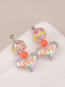 Pendientes largos con corazón - Multicolor - Ver 3