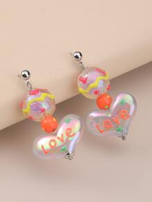 Pendientes largos con corazón - Multicolor - Ver 5