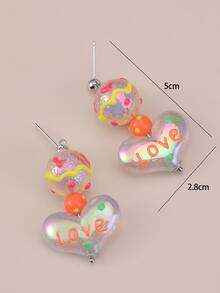 Pendientes largos con corazón - Multicolor - Ver 6