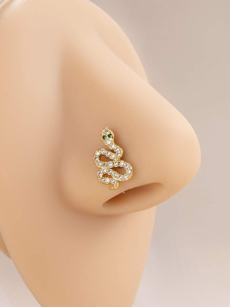 不銹鋼方晶鋯石蛇裝飾鼻釘身體鏈禮品適合女士和女孩 - 金色 - 查看 1