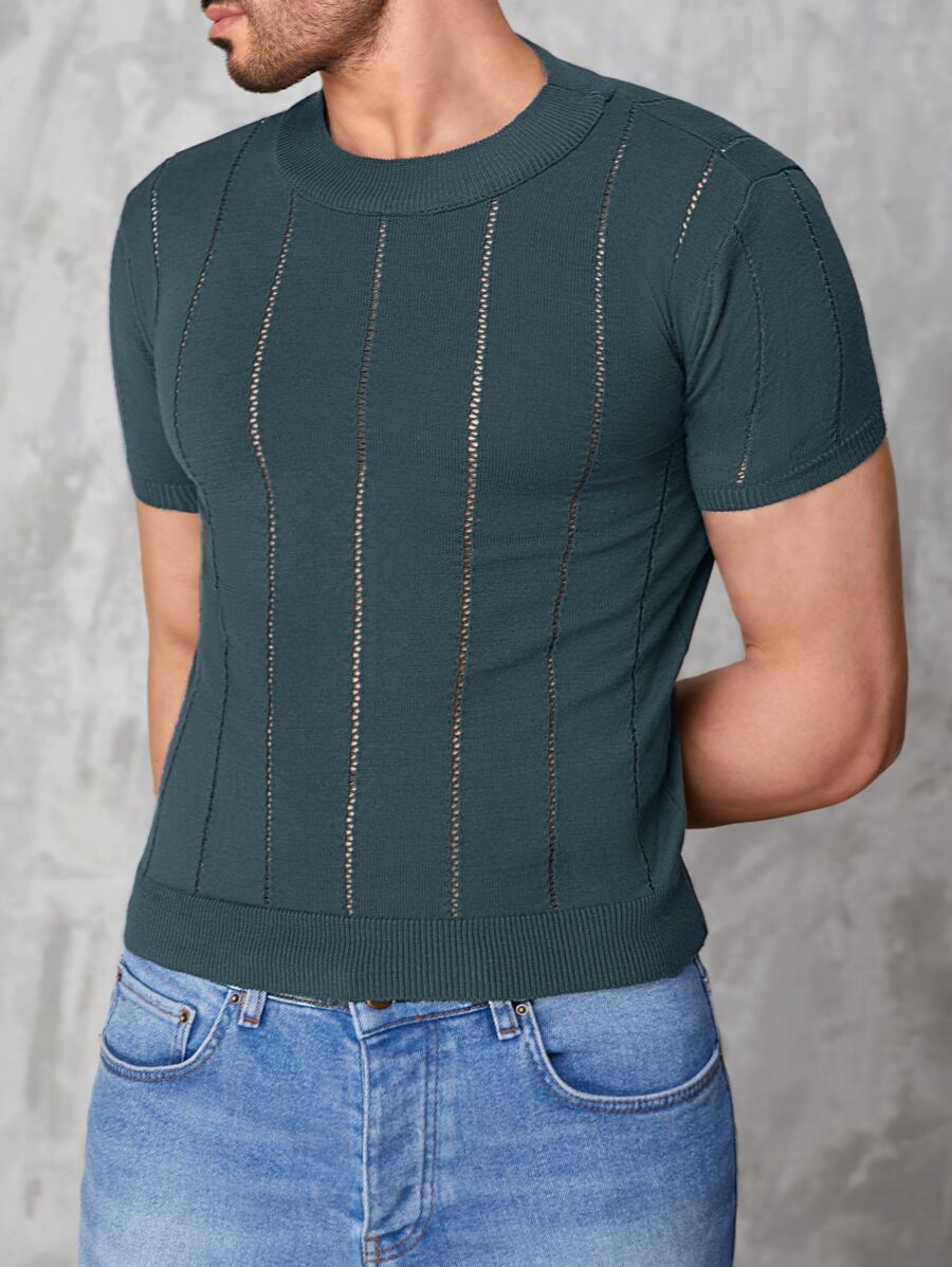 RueChic Men Solid Pointelle Knit Top - Blue - View 1