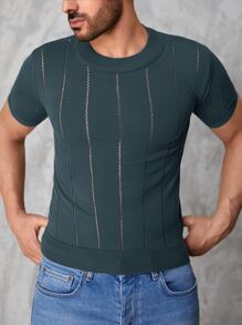 RueChic Men Solid Pointelle Knit Top - Blue - View 3