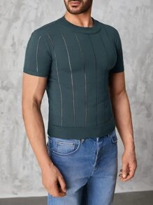 RueChic Men Solid Pointelle Knit Top - Blue - View 5