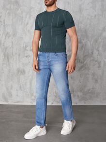 RueChic Men Solid Pointelle Knit Top - Blue - View 6