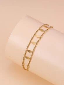 1件套不锈钢时尚高端双层菱形吊坠项链手链套装，女士 - 金黃色 - 查看 6