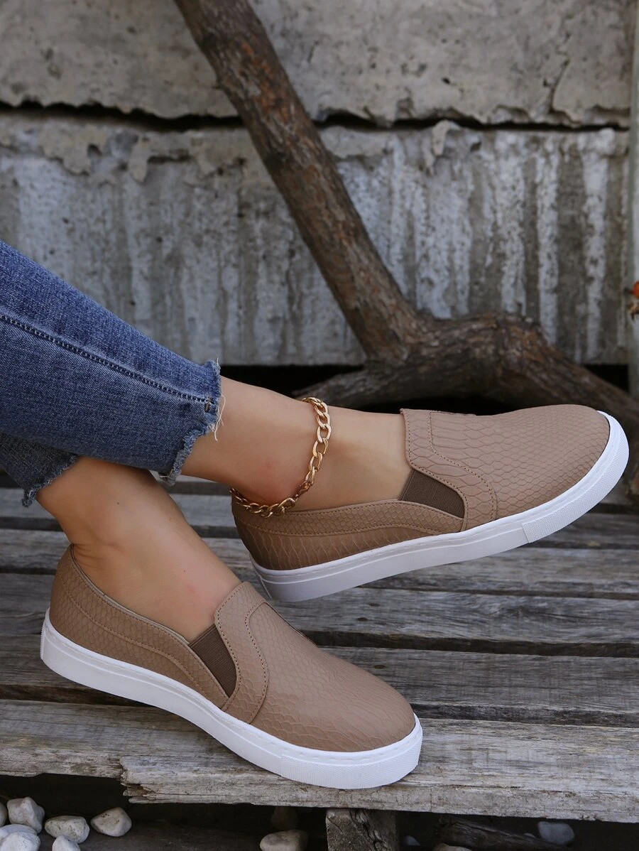 Women's Casual, Soft, Comfortable, Classic Outdoor Style Slip-on Sneakers, Suitable For All Seasons - Apricot - View 1