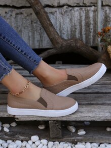 Women's Casual, Soft, Comfortable, Classic Outdoor Style Slip-on Sneakers, Suitable For All Seasons - Apricot - View 4