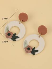 花朵裝飾圓形耳墜 - 白色 - 查看 4