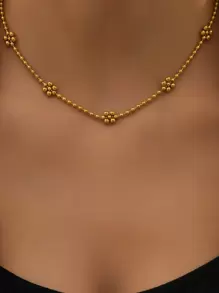 1 件镀金不锈钢花卉串珠链项链，适合女性日常休闲穿着的最佳朋友礼物 - 金黃色 - 查看 1