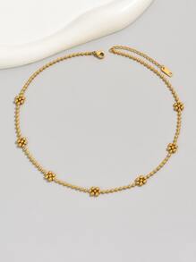 1 件镀金不锈钢花卉串珠链项链，适合女性日常休闲穿着的最佳朋友礼物 - 金黃色 - 查看 2