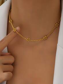 1 件镀金不锈钢花卉串珠链项链，适合女性日常休闲穿着的最佳朋友礼物 - 金黃色 - 查看 3