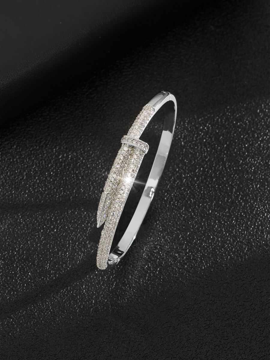 Cubic Zirconia Decor Bangle For Women For Party Banquet Wedding - Silver - View 1