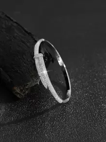 Cubic Zirconia Decor Bangle For Women For Party Banquet Wedding - Silver - View 2