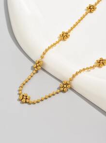 1 件镀金不锈钢花卉串珠链项链，适合女性日常休闲穿着的最佳朋友礼物 - 金黃色 - 查看 5