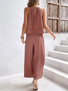 SHEIN Frenchy Bộ đồ hai mảnh nữ phân lớp màu trơn Giải trí - Bụi hồng - Xem 4
